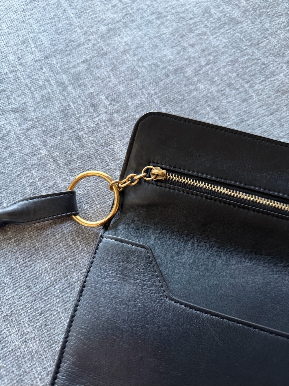 CELINE Black Leather Foldover Gold Hardware Wristlet Clutch - Picture 7 of 9